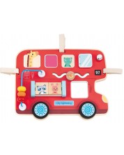 Дървена играчка Lelin - Дъска с активности, Автобус -1