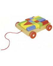 Дървена играчка за дърпане Goki - Количка с конструктор -1