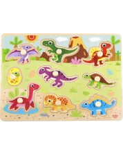 Дървен детски пъзел с дръжки Tooky Toy - Динозаври -1