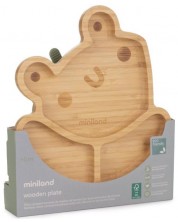 Дървена чиния с вакуум Miniland - Eco Friendly, Жабка