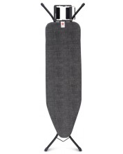 Дъска за гладене Brabantia - Denim Black, с поставка за ютия, 124 x 38 cm