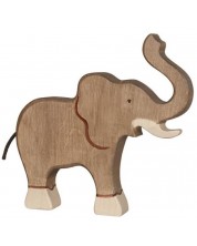 Дървена фигурка Holztiger - Слон с вдигнат хобот -1