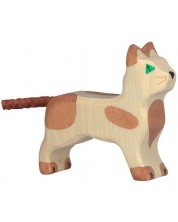 Дървена фигурка Holztiger - Малка изправена котка -1