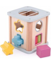 Дървена играчка Bigjigs - Сортер с цветни формички