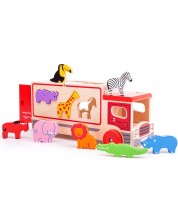 Дървена играчка за сортиране Bigjigs - Камионче Сафари