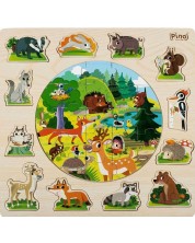 Дървен детски пъзел 2 в 1 Pino - Горски животни, 33 части -1