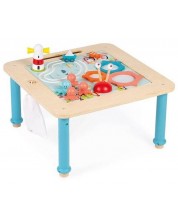 Дървена играчка Janod - Регулируема маса със зони за игра, Морски свят