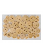 Дървени копчета Fandy - 30 броя, натурални, микс