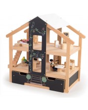 Дървена къща за кукли Bigjigs - Обзаведена, с отворен достъп