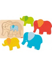 Дървен многопластов пъзел Goki  - Слончета II