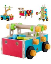 Дървен конструктор Acool Toy - С болтчета и гайки, 50 части