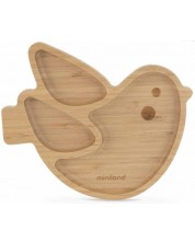 Дървена чиния с вакуум Miniland - Eco Friendly, Птичка -1