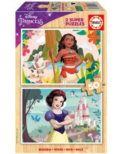 Детски дървен пъзел Educa от 2 x 50 части - Дисни принцеси: Ваяна и Снежанка -1