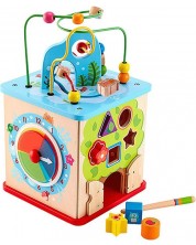 Дървена играчка Hape - Мултифункционален куб с активности, 5 части