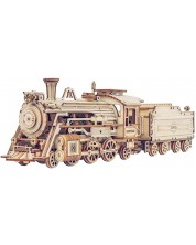 Дървен 3D пъзел Robo Time от 308 части - Първият парен локомотив