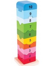 Детска дървена играчка Bigjigs - Кула с числа (от 1 до 10) -1