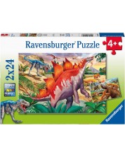 Детски пъзел Ravensburger от 2 x 24 части - Юрска дива природа -1