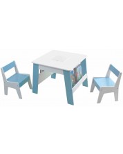 Детска дървена маса с 2 столчета и място за съхранение Ginger Home - Бяла със синьо -1