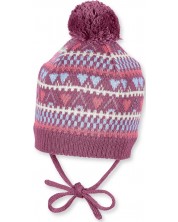 Детска плетена шапка с връзки Sterntaler - Със сърца, 51 cm, 18-24 месеца, тъмнорозова -1