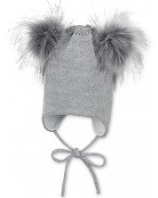 Детска зимна шапка с помпони Sterntaler - 49 cm, 12-18 м, сива -1