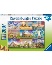 Детски пъзел Ravensburger от 200 XXL части - Световни забележителности -1