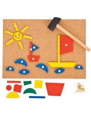 Детска дървена игра Bigjigs - Мозайка с чукче и пинчета -1