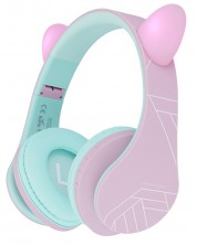 Детски слушалки PowerLocus - P2, Ears, безжични, розови/зелени -1