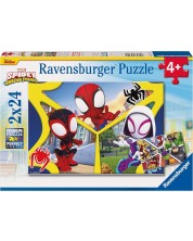 Детски пъзел Ravensburger от 2 x 24 части - Спайди и неговите невероятни приятели