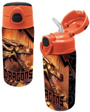 Бутилка за вода Graffiti Dragons - Със сламка, 500 ml
