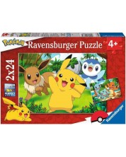 Детски пъзел Ravensburger от 2 x 24 части - Пикачу и приятели -1