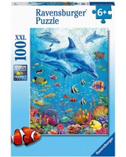 Детски пъзел Ravensburger от 100 XXL части - Група делфини -1