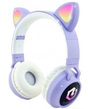 Детски слушалки PowerLocus - Buddy Ears, безжични, лилави/бели