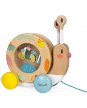 Детска играчка Janod - Охлюв за дърпане, Pure -1