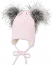 Детска зимна шапка с помпони Sterntaler - 47 cm, 9-12 м, розова