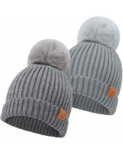 Детска зимна шапка KeaBabies - 6-36 месеца, сива, 2 броя -1