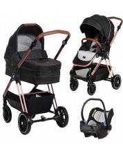 Детска количка Zizito - Barron 3 в 1, черна със златисто-розова рамка