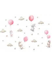 Детски стикери за стена за детска стая Sipo - Зайчета и балони, розови -1