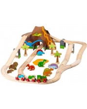 Детска дървена играчка Bigjigs - Динозавърски влаков комплект -1