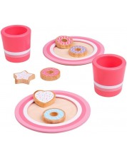 Детски дървен комплект Bigjigs - Мляко и бисквити, розови -1