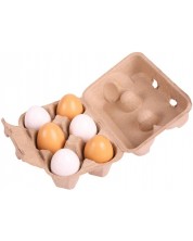 Детска дървена играчка Bigjigs - Яйца в картонена кутия, 6 броя