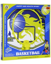 Детски комплект GT - Баскетболно табло за стена с топка и помпа, синьо -1