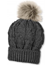 Детска плетена шапка с пискюл Sterntaler - 53 cm, 2-4 години, тъмносива -1