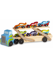 Детска дървена играчка Melissa & Doug - Автовоз с 6 колички -1