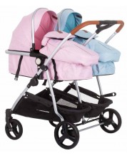 Детска количка за близнаци Chipolino - Дуо Смарт, Роза/Скай -1