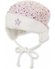 Детска шапка ушанка Sterntaler - 45 cm, 6-9 месеца, бяла с розово -1