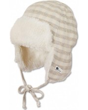 Детска шапка ушанка Sterntaler - 47 cm, 9-12 месеца, бежова -1