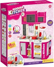 Детска кухня Yuan Toys - Home Chef, с функции, розова  -1