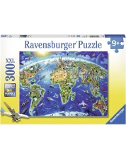 Детски пъзел Ravensburger от 300 XXL части - Карта със световни забележителности -1