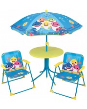 Детски градински комплект Fun House - Маса със столчета и чадър, Baby Shark