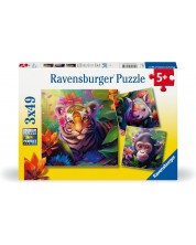 Детски пъзел Ravensburger 3 x 49 части - Бебета от джунглата